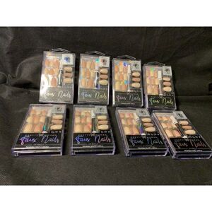 8 x PRETTY WOMAN FAUX NAILS WITH GLUE 24 NAILS MATTE NEUTRAL AND GLITTER